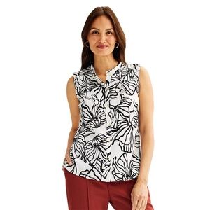 NWT Nine West Ruffled Collar Sleeveless Button Down Top